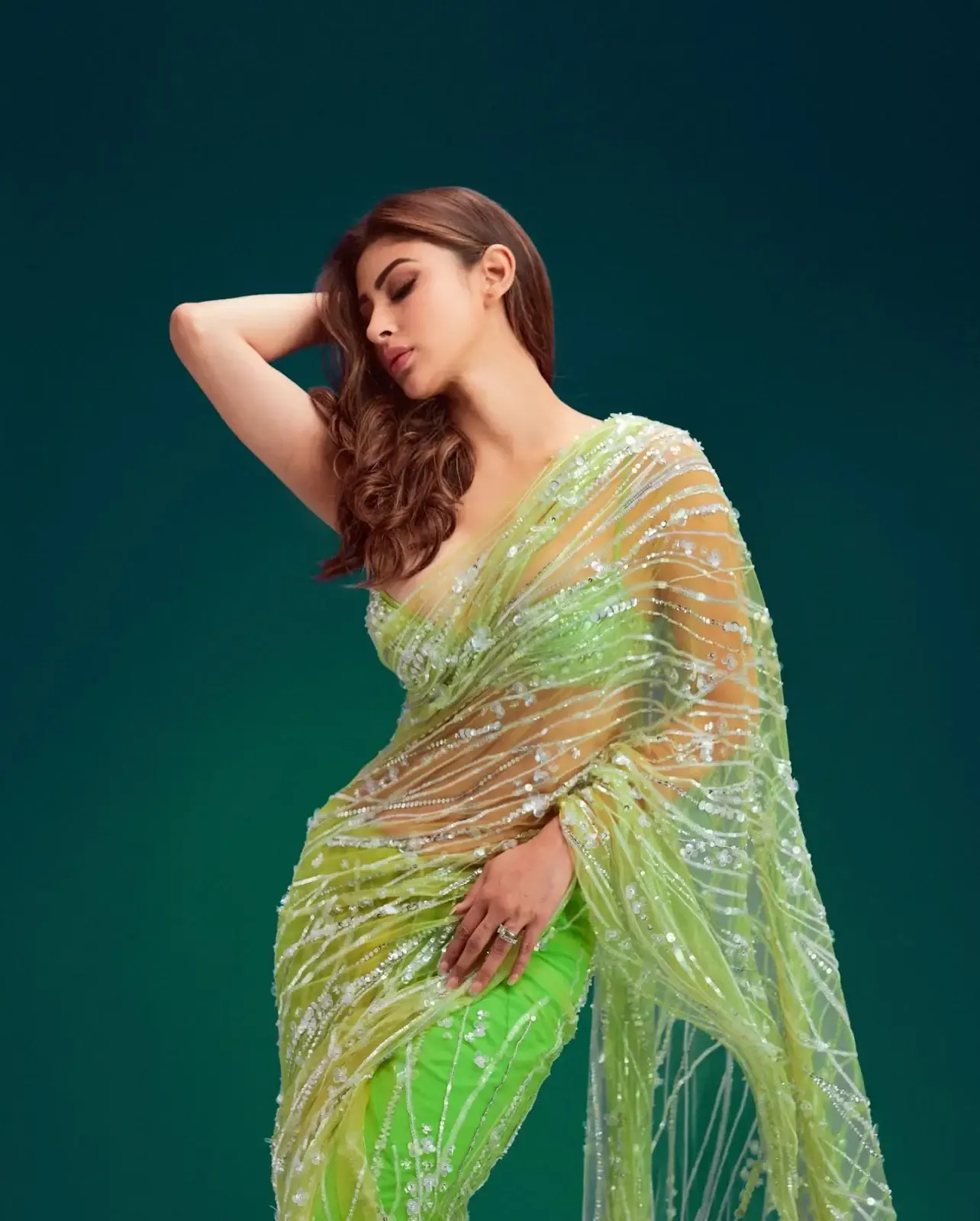 NORTH INDIAN GIRL MOUNI ROY IMAGES IN TRADITIONAL GREEN SAREE 4
